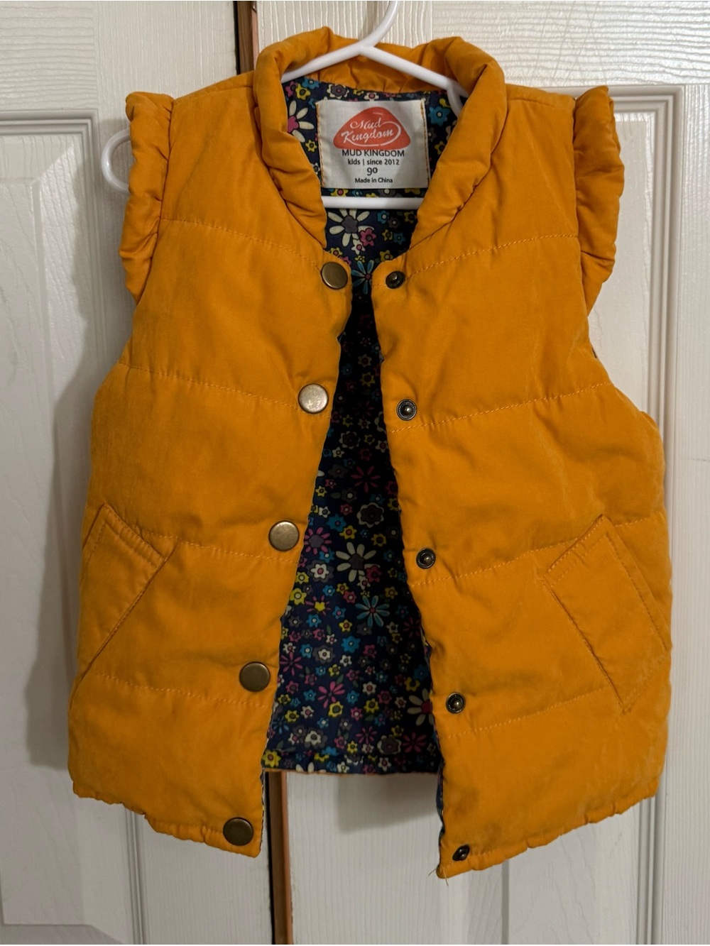 Mud Kingdom Mustard Puffer Vest Floral Lined Kids Size 90 2T 3T